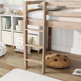 Twin Low Loft Bed with Slide, Ladder, Safety Guardrails, Rubber Wood Twin Loft Bed,White Oak W504P218527