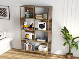 4-Tier Industrial Bookcase, Rustic Wood and Metal Frame, Asymmetrical Design, Display Storage W2167P192763