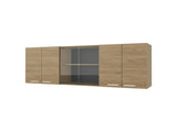 Lydia Wall Cabinet kitchen in Melamine wit 4 Doors and Glass Storage, Natural Oak B128P287519