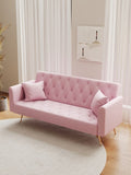 71 inch convertible love seat sofa, American retro pink velvet, suitable for small living room, W165880948