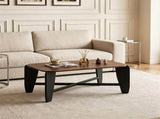 Modern Rectangular Coffee Table, Engineered Wood Center Table with Rubber Wood CrossLeg Base, 132 57989778
