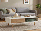 41.34" Rattan Coffee table, sliding door for storage, solid wood legs, Modern table for living room W1265107718