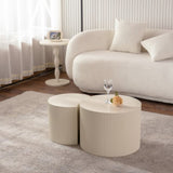 Round Coffee Table Handcrafted Relief Sturdy Pedestal Wooden Olive-Shaped Tea Table for Living Room W3081P255150