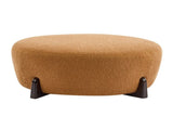 Modish Round Ottoman Boucle Top with Splayed Rubber Wood Legs, Pumpkin Orange N769P346256O