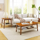 23" Mid-Century Table with Woven Shelf, Boho Table with Storage, Bedside Tables, Small W1801109588