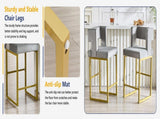 Modern grey velvet bar chair set - stable comfortable. Golden metal legs. Smooth design lines W1512P612601