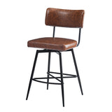 26''Retro Swivel Counter Stools Set of 2,Brown Counter Stools with iron Frame,PU Sponge N780P199991B