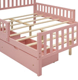 Full Size Wood Platform Bed with Guardrails on Both Sides and Two Storage Drawers ,Pink N733P172700H