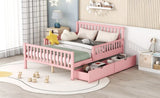 Full Size Wood Platform Bed with Guardrails on Both Sides and Two Storage Drawers ,Pink N733P172700H