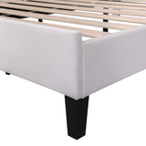 Full Size Upholstered Platform Bed with Flower Pattern Velvet Headboard, Beige 70479085