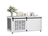39.37'' Modern Wooden Dog Crate Furniture with Sliding Barn Door and Side Door, Indoor Dog Kennel 66249718