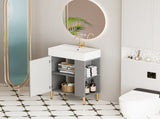 21.6" Open-shelving Bathroom Vanity with Ceramic Sink and Soft-Closing Door, Cloakroom Open Shelf 91739193