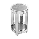 ZNTS Mirror round table with crystal inlay, 2-layer modern small sofa table with storage space, silver W1005P189336