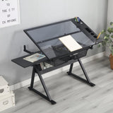 black adjustable tempered glass drafting printing table with chair W34737210