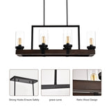 ZNTS Matte Black / Wood Grain Metal Chandelier Fixture, 6 lights Ceiling Pendant light for Living Room, W1592P175987