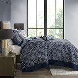 5 Piece Jacquard Bedspread Set with Throw Pillows Navy Queen B03597644