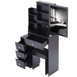 Small Size Left Bedside Cabinet Vanity Table Cushioned Stool, Extra Large Sliding Mirror, Multi W936P202291