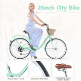 7 Speed City Bike With Basket , Steel Frame,Multiple Colors 26 Inch Girls Bicycle W1019P206058