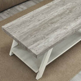 Athens Contemporary Two-Tone Wood Shelf Coffee Table in Weathered Gray and Beige T2574P164646