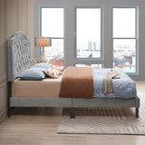 Upholstered Bed Button Tufted with Curve Design - Strong Wood Slat Support - Easy Assembly - Gray W2297140924