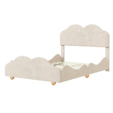 ZNTS Full Size Upholstered Platform Bed with Cloud Shaped bed board, Beige WF310565AAA