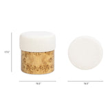 Nebula Round Burl Wood Upholstered Ottoman, Ivory White Boucle B2719P238446