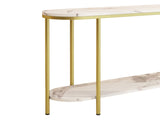 2-Tier Oval Console Table, White Faux Marble Top with Gold Metal Frame, Modern Entryway Table with 81910274