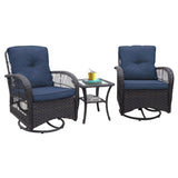 ZNTS 3 Pieces Conversation Set, Outdoor Wicker Rocker Swivel Patio Bistro Set, Rocking Chair with Glass W2749P185909