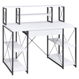 ZNTS White and Black Office Desk with Open Shelves and Hutch B062P184529