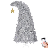 6 FT Bent Top Pre-lit Christmas Tree with Golden Star, Hinged Artificial Xmas Tree with 300 Lights, 58383974