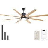 ZNTS 76 Inch Ceiling Fan with Lights Remote Control 8 Solid Wood Blades with 18W Dimmable LED Light W934P150062