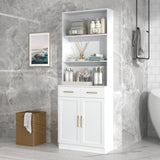 ZNTS Bathroom Storage Cabinet, Cabinet with Two Doors and Drawers, Adjustable Three-layer Open N725P186645W