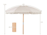 6ft Boho Patio with Tassels, Beech Wood Pole & Fiberglass Ribs, Push-Button Tilt Outdoor 13320436