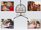 Swing Egg Chair with Stand Indoor Outdoor Wicker Rattan Patio Basket Hanging Chair with C Type W2707P184390