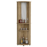 Chicago 75" H Mirrored Corner Bar Cabinet, With Glass Doors, Two Shelves and Stemware Macadamia B070P214553