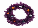 24" Halloween-Themed Christmas Wreath - Purple Pre-Lit Wreath with 50 Purple/Orange LEDs, 100 PVC 80749318