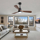 48 Inch Modern Ceiling Fan With Lights 3 Wood Fan Blade Noiseless Reversible Motor Smart Remote W934P152307