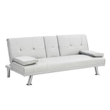 Sofa Bed with Armrest two holders WOOD FRAME, STAINLESS LEG, FUTON WHITE PVC W2297P164962