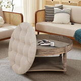 Large Round Waterproof Ottoman Coffee Table 2 Tier Oversized Button Tufted Ottoman with Wooden Shelf W1445P175897