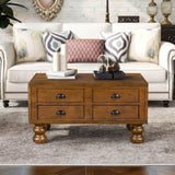 Solid Wood Rectangle Coffee Table for Living Room, 40-Inch Antique Coffee Table with 4 Drawers, Wood W1202P176741