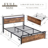 ZNTS Full Size Bed Frame with Storage Headboard and 2 Drawers, LED Lights Bed with Charging Station, 72694390