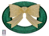 24in Pre-lit Outdoor Christmas Wreath Decoration, Lighted Metal Wreath with Golden Bow, Green and 30783060