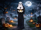 5.3 FT Life Size Halloween Animated Nun Prop with Flickering LED Candle, Freestanding Scary Sister 49120155