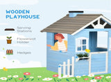 Wooden Outdoor Playhouse for Kids, with Flower Pot Holders, Door, Windows & Service Window for Ages 08532742