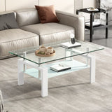 ZNTS Tempered Clear Glass Coffee Table, 2-Layers Coffee Table Living Room Center Table W1718120236