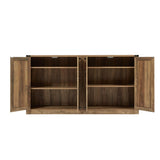 65-Inch Rustic Oak Color Faux Rattan Sideboard, Barn Door Rustic Style Sideboard, Living Room, W2702P184359