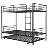 ZNTS Twin-Over-Twin Metal Bunk Bed With Trundle,Can be Divided into two beds,No Box Spring needed ,Black 57622186