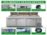 Orikool 93 IN Commercial Pizza Prep Table with a Built-in Refrigerator 30.8 Cu.Ft, Butcher Block W2095126428