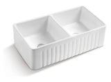 Ceramic White 33*18*10" Kitchen Double Basin Farmhouse Sink Rectangular Vessel Sink JY3318A