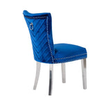 Eva 2 Piece Stainless Steel Legs Chair Finish with Velvet Fabric in Blue 733569303144
